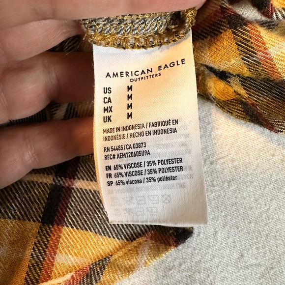 American Eagle Womens M Yellow Plaid Ahh-Mazingly Soft Boyfriend Fit Flannel - Picture 4 of 7